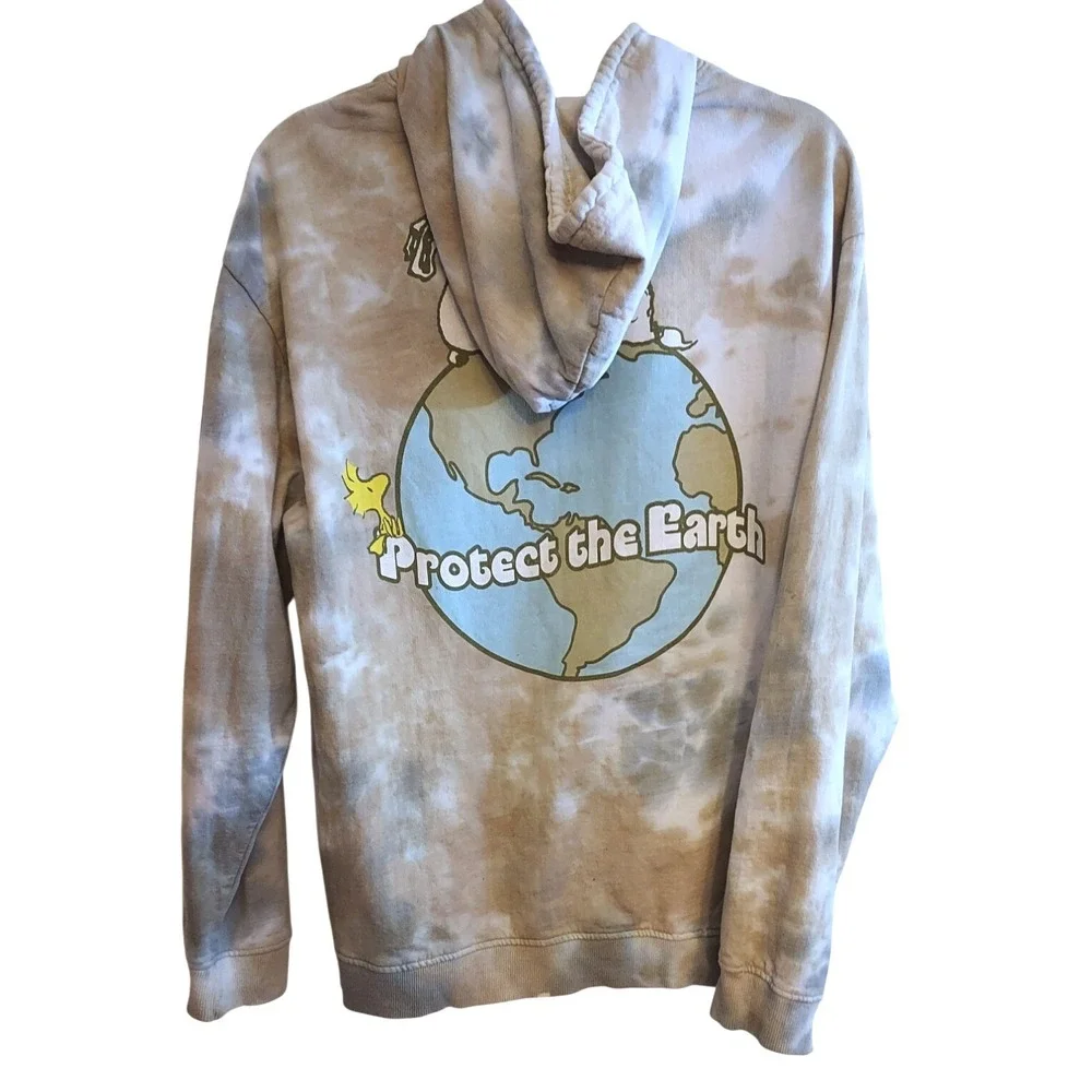 Peanuts Snoopy Protect The Earth‎ Tie Dye Hoodie Unisex Size Medium Sweatshirt